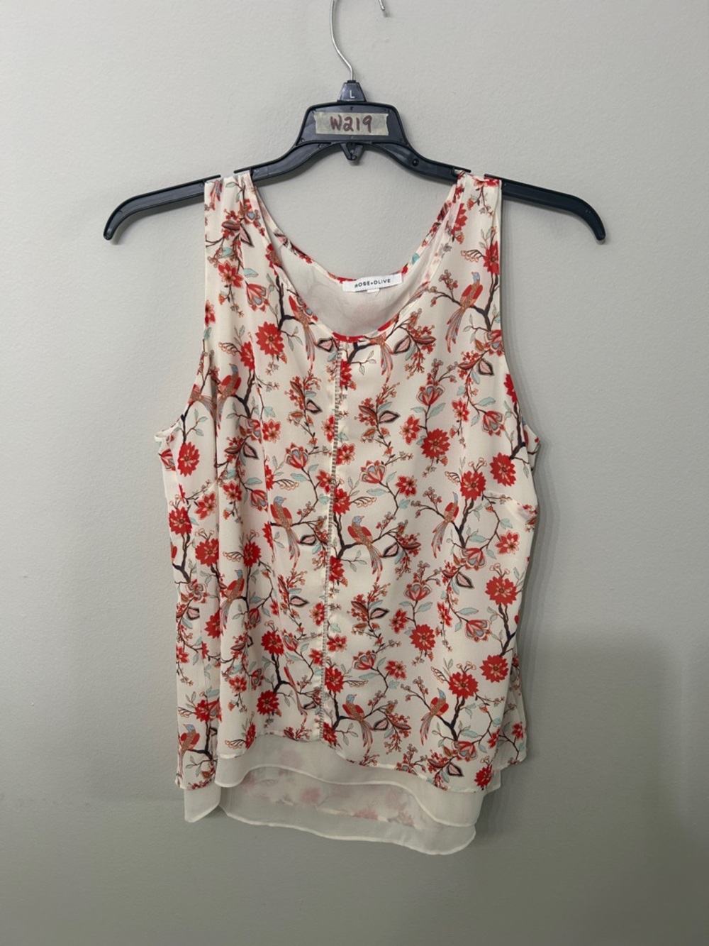 Rose & Olive Cream Floral Sleeveless Camisole with Red Flowers